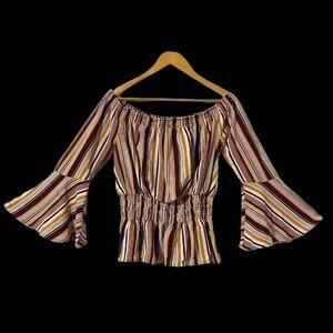 Women's Large Rue21 stripped peplum top bell sleeves large Knit Fall Fashion